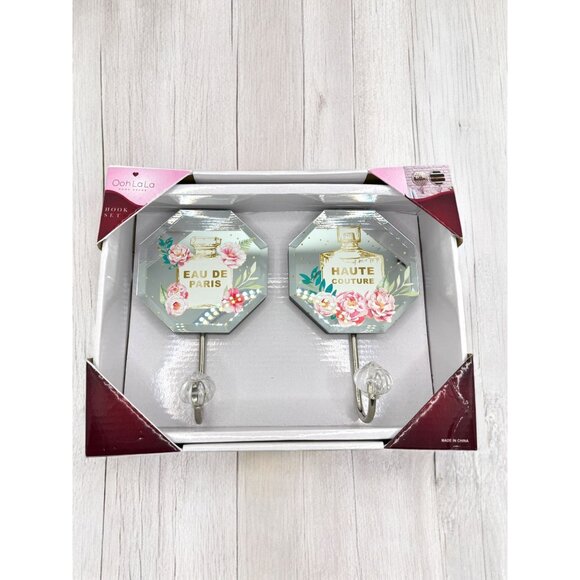 Ooh La La Home Decor Floral Glass Mirror Wall Hook Set - Picture 1 of 6